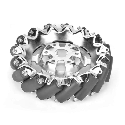 6-Inch Mecanum Wheel Set With 45 Degree Omnidirectional Drive for robotics and mobile platforms, close up view
