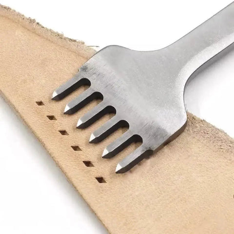 Pro Grade Leather Pricking Irons And Diamond Stitching Chisel Set with 4mm prongs on leather, heavy duty steel, diamond teeth