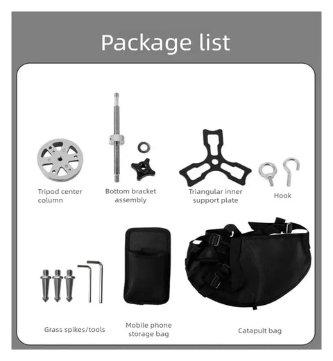 Package contents for Carbon Fiber Equatorial Telescope Mount Stand For Planetary Imaging; tripod center, bracket, support plate, tools.