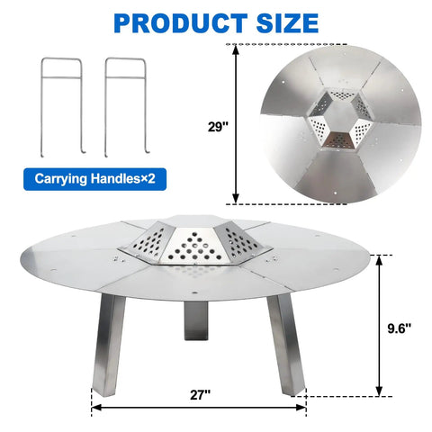 27 Inch Heat Deflector For Yukon Fire Pit Stainless Steel Diffuser With Three Support Legs And Carrying Handle