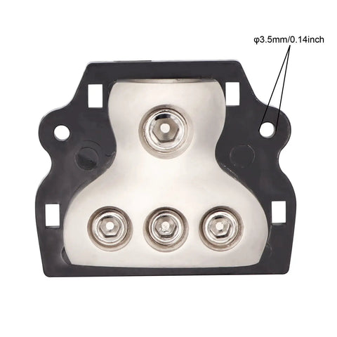 3 Way Car Power Distribution Block With One Zero Gauge In And 3x Four Gauge Out For Amp Grounding And Audio Wiring, Heavy Duty Car Audio Splitter, Easy Install For Strong Power And Clean Ground, 2 Pack, metal block with 4 terminals