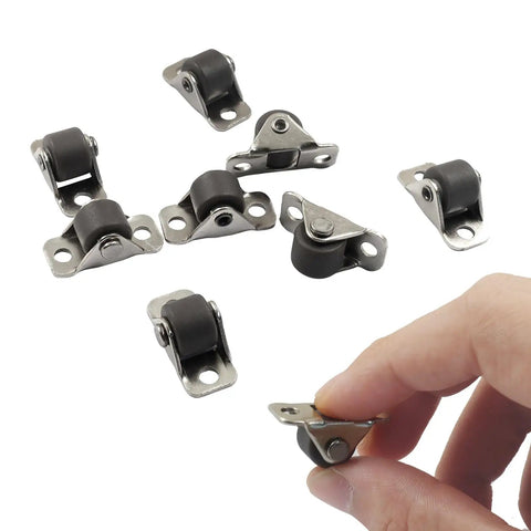 Hella Smooth Rolling 8 Piece Mini Caster Wheels Built Tough With Rubber Tread For Home Office Gear And Storage Bins Easy Install Heavy Duty Fixed Casters Solid Eighty Eight Lbs Limit Setup Right Away, mini wheels with rubber tread.