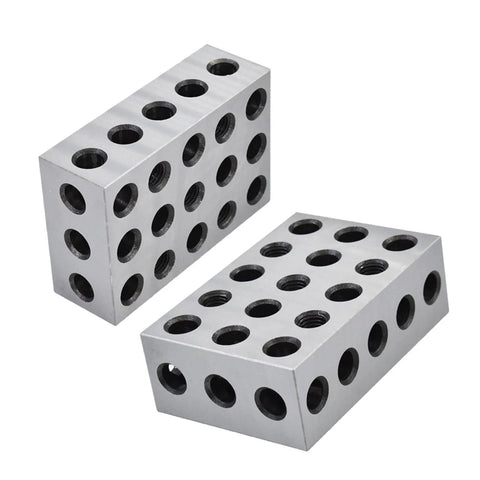Machinist setup blocks, 2-pack, aluminum, silver, 1x2x3 in, 23 holes per block for milling machine jig