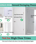 Diagram showing the compatibility of Lock It Down Home Security Door Lock Set 2 Pack Child Proof Reinforcement Locks for inward swinging doors.