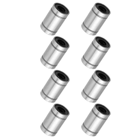 8 Pack LM6UU Linear Bearings 6x12x19mm, double sealed, steel ball bearings for CNC machines, shown from multiple angles
