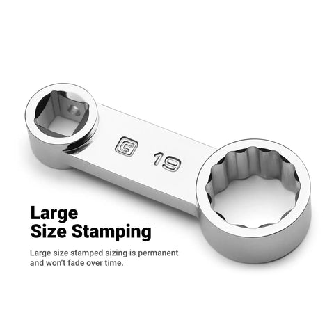 Three Eighth Inch Drive Torque Adapter 12mm 12 Point Box End Extends Your Torque Wrench Reach For Hard To Reach Fasteners And Keeps Your Torque On Point Great For Automotive And Bike Work In Tight Spots with large size stamping visible.