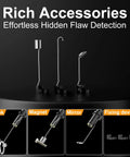 Accessories for Dual Lens Endoscope Camera With Light Borescope 5 Inch HD IPS Screen Inspection Tool, including hook and mirror attachments.