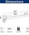 Dimensions diagram for Rustproof 12 Inch Matte Black Stainless Steel Towel Bar Wall Mounted For Bathroom Square Shower Towel Rack Premium Towel Holder SUS 304 Durable Mounting 1 Pack