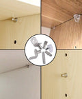 Heavy Duty Nickel Plated Shelf Pegs And Cabinet Support Pins For Quick Home Fixes, showing pegs in wood with mounting holes.