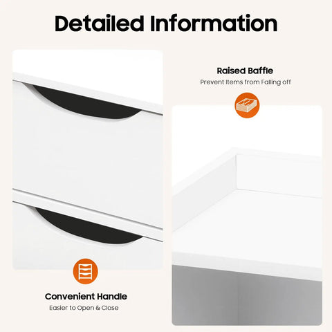 Details of Vertical Bedside Cabinet With Three Drawers And Open Storage Shelf Nightstand, showing handle and raised baffle