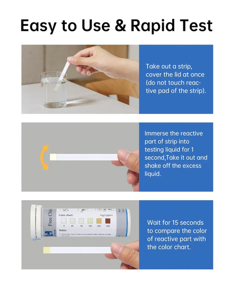 Chlorine Test Strips 0-500 PPM Pack of 100 for Restaurant Sanitizers and Bleach Disinfectants, Easy Read Kit in use