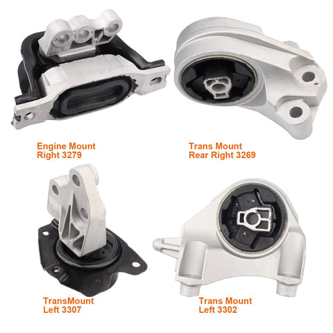 Set Of 4 Heavy Duty Engine Motor And Transmission Mounts For 2010 To 2017 Captiva Equinox Terrain 2.4L Direct Replacement