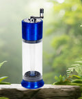 Do It All Three In One Spice Grinder With Hand Crank, Roller Crusher And Cone Filler, blue aluminum body and clear chamber