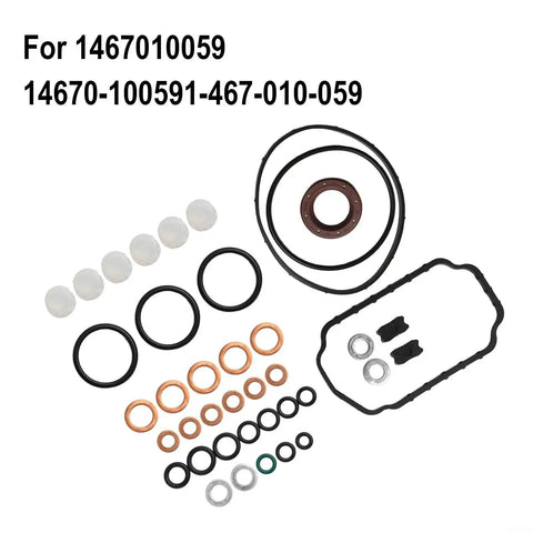 Fuel Injection Pump Repair Kit For VE Pump 5.9L 12V Diesel Engine With Governor Springs And Replacement Seals For Cummins Dodge Ram 2500 3500 Trucks Get Your Truck Running Strong Smooth Fuel Delivery And Reliable Engine Performance., repair kit parts laid out with seals and O-rings for VE pump 1467010059