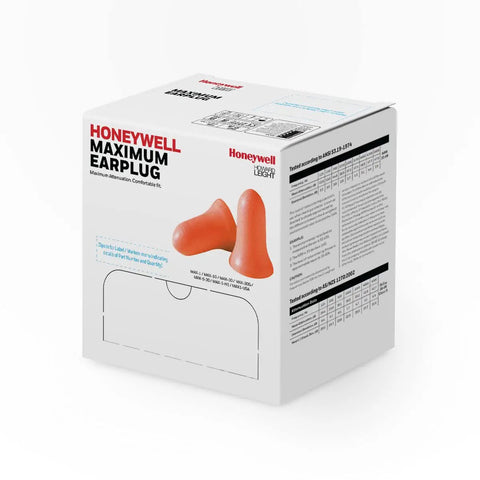 Box of Corded Disposable Foam Earplugs Orange NRR 33 Noise Reduction For Maximum Protection All Day Comfort With Bell Shaped Inner Ear Fit