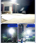 JUDYSSY 1000W Solar Street Lights Outdoor illuminating a home courtyard, rural road, and square at night with LED lamp.