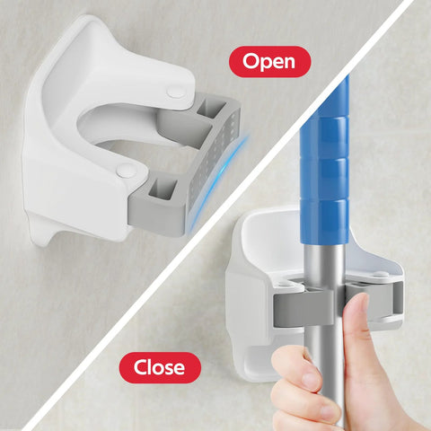 Reliahom white 3-pack wall-mounted broom and mop holder with self-adhesive anti-slip grips.