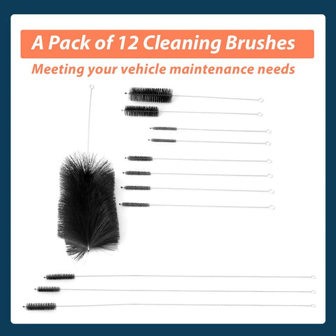 12Pcs Car Engine Cleaning Brush Kit With Stainless Steel Wire And Nylon Bristles Pro Grade Long Reach Handles In 10 12 18 And 34 Inches 61820 Replacement Parts Set