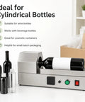 Compact Electric Heat Shrink Machine For Wine Bottle Neck Sleeves, automated sealer for glass bottles in a small workspace.