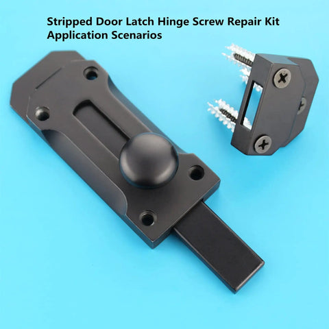 DIY Door Repair Kit For Stripped Hinge And Damaged Screws Reinforcement Jamb Hardware Black Finish shown on blue background