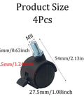 Four Pack One Inch Swivel Caster Wheels With M8 Threaded Stem Brakes Smooth As Butter Glide For Tables Cabinets Shelves No Sweat Setup And Slick Heavy Duty Roll showing size measurements.