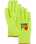 D Roc ANSI A7 Hi Vis Poly Palm Coated Work Gloves With 13 Gauge Hyperon Knit Grippy Dexterity And 360 Degree Cut Protection High Visibility For Safer Handling 12 Pairs Size 8 Medium shown in high-visibility yellow.