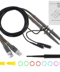 Must Have Upgraded Oscilloscope Clip Probe Gear Kit, 20MHz, Fully Insulated BNC End Probes, 1X 10X, Accessories Included, Pack of 2 for Quick Testing and Safe Measurements shown with accessories.
