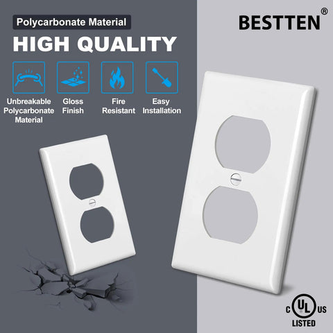 Built-To-Last 20 Pack 1-Gang Duplex Wall Plate White Standard Size Unbreakable Polycarbonate Receptacle And Switch Cover UL Listed