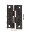 Close-up of Vintage Bronze Cabinet Hinges with screws for wooden boxes and jewelry cases, decorative chest hardware, 3.5cm height.