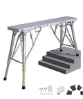 Slick Folding Scaffolding Deck With Quick Adjustable Height Settings For Drywall And RV Projects measures 55x12 inches with accessories.