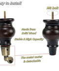 Gourd shape solid wood furniture leg with detachable caster, showcasing M8 bolt, part of Wood Furniture Legs With Casters 4 Pcs 120mm Height.