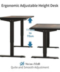 Mobility First Electric Standing Desk Height Adjustable Sit Stand Workstation With Mobile Casters Smooth Glide Ergonomic Home Office Space Saver Brown Build Total Game Changer showing adjustable height from 70cm to 115cm.