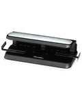 Heavy Duty 2 To 7 Hole Punch With Adjustable Head and Easy Touch Handle, black and gray, side view, office workhorse hole punch