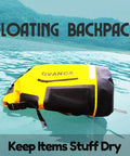 Waterproof Dry Bag Backpack For Kayaking 35L Roll Top Floating Dry Sack For Boating Canoeing Rafting Fishing And Camping Bright Yellow 500D PVC Built Heavy Duty Gear Carrier With Quick Access floating in water