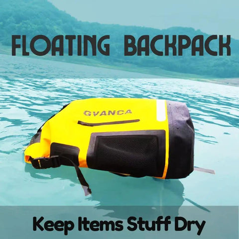 Waterproof Dry Bag Backpack For Kayaking 35L Roll Top Floating Dry Sack For Boating Canoeing Rafting Fishing And Camping Bright Yellow 500D PVC Built Heavy Duty Gear Carrier With Quick Access floating in water