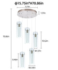 Champagne Bubble Pendant Lights 5 Light Kitchen Island Fixture With Dimmable 40W Integrated LED Modern Ceiling Hanging Light