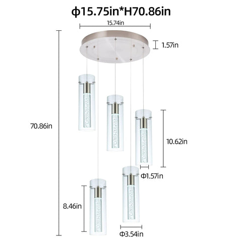 Champagne Bubble Pendant Lights 5 Light Kitchen Island Fixture With Dimmable 40W Integrated LED Modern Ceiling Hanging Light