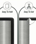 Black U-Channel Rubber Edge Trim, Flexible PVC Edge Protector for Sheet Metal, Car Doors, showing folding and cutting instructions.