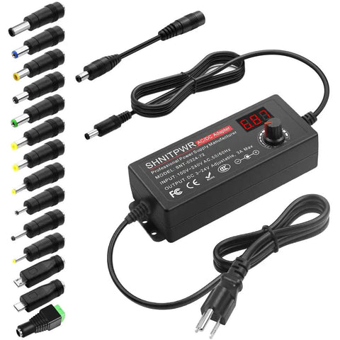 Universal Adjustable DC Power Supply 3V-24V, 3A 72W, 100-240V AC To DC Converter With LCD Display and 14 tips visible