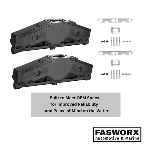 Coated Cast Iron Exhaust Manifolds Set Of 2 For Penta OMC V8 5.0L And 5.7L Engines With Gaskets And Bolts