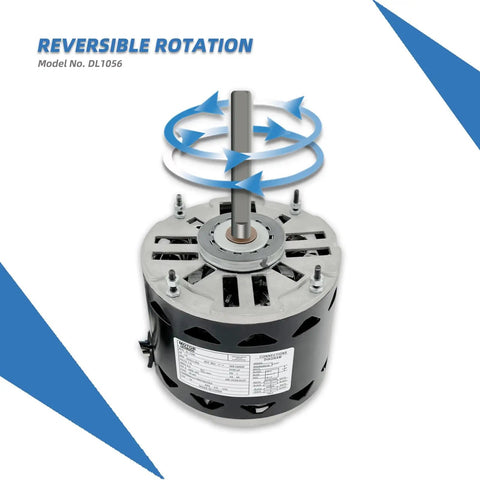 Half Horsepower Blower Fan Motor With 1075 RPM And Three Speed Settings 115 Volt Includes Ten Microfarad Capacitor 370V showing reversible rotation