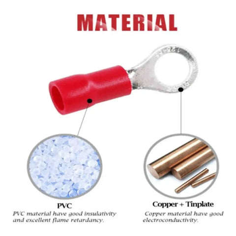 Kick Your Wiring Game Up With This 175 Piece Insulated Electrical Wire Connector Kit Packed With Butts Ring Lugs And Crimp Terminals For All Your Auto Or Home DIY Projects That Need A Solid Crimp Every Single Time. red PVC insulated copper ring terminal