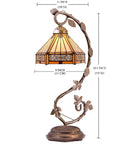Tiffany Style Stained Glass Table Lamp With Yellow Hexagon Shade, 8 Inch Lampshade, 21 Inch Tall, Bronze Resin Base, UL Listed Reading Light