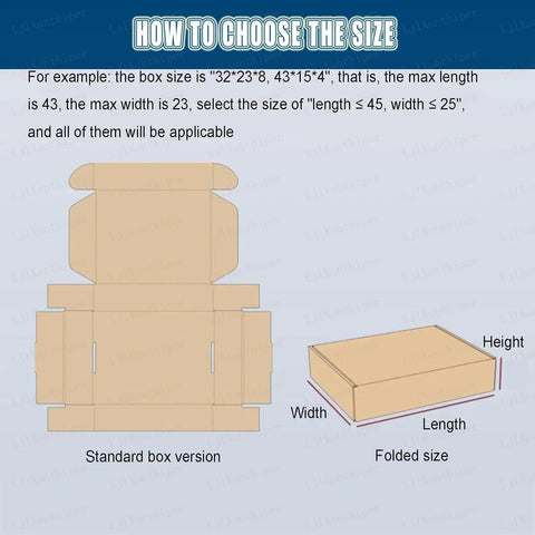 Diagram illustrating box size selection for Adjustable Manual Cardboard Box Folding Tool Featuring Multilevel Size Adjustments.