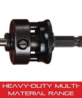 Heavy Duty Quick Hitch Hole Saw Arbor With 5/8-18 Screw Thread And 11/32 Inch Shank in black with hex shank.