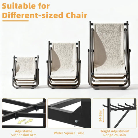 Heavy Duty Folding Chair Cart with adjustable suspension arm and wider square tube, suitable for different-sized chairs.