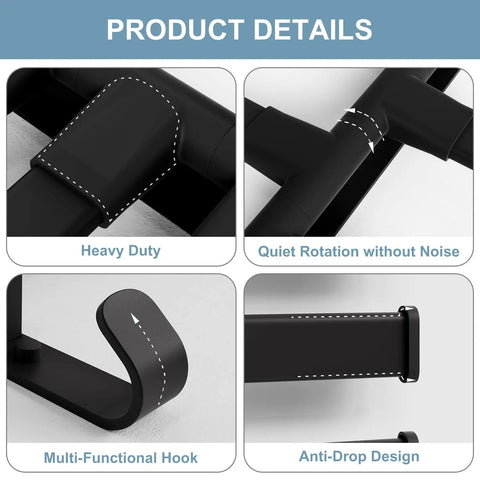 Swivel Wall Mounted Towel Rack With Four Rotating Arms Black Rustproof Towel Bar For Bathroom 180 Degree Rotation Thirteen Inch Towel Holder Space Saver Quick Dry No Frills Design product details