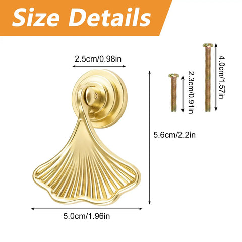 Top Shelf Knockout Slick Light Cyan Gold Ginkgo Leaf Cabinet Knobs Six Pack Vintage Drawer Pulls Premium Zinc Alloy Furniture Hardware With Screws For Dressers And Cupboards size details and screws