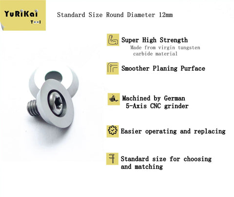 Hard As Nails 12mm Round Carbide Cutter Inserts For Woodworking Lathes And Wood Turning Hollowing Finisher Tools With Mounting Screws, showing a close-up of the 12mm inserts and screws.