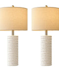 24 Inch Farmhouse Ceramic Table Lamp Set Of 2 White For Bedroom And Living Room Modern Nightstand Lamps For Desk Office Or Dorm Decor Durable Ceramic Base With Scratch Resistant Finish, textured white base and linen shade